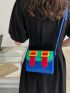 Color Block Square Bag Mini Buckle Decor For School