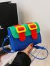 Color Block Square Bag Mini Buckle Decor For School