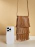 Fringe Decor Phone Wallet Minimalist Brown