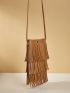 Fringe Decor Phone Wallet Minimalist Brown