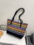 Medium Straw Bag Colorblock Geometric Pattern