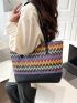 Medium Straw Bag Colorblock Geometric Pattern