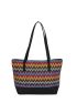 Medium Straw Bag Colorblock Geometric Pattern