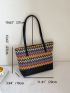 Medium Straw Bag Colorblock Geometric Pattern