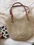 Minimalist Straw Shoulder Tote Bag for Beach