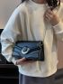 Metal Moon Decor Black Flap Square Bag for Women