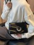 Metal Moon Decor Black Flap Square Bag for Women