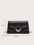 Metal Moon Decor Black Flap Square Bag for Women
