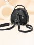 Black Embossed detail Top Handle Satchel Bag for Women