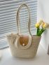 Colorblock Crochet Bag Faux Pearl Decor for Vacation