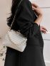 Metallic Pleated Embossed Dome Bag Kiss Lock & Faux Pearl Decor