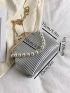 Metallic Pleated Embossed Dome Bag Kiss Lock & Faux Pearl Decor