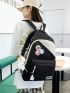 4pcs Badge Decor Classic Backpack Set Tote Bag Square Bag Coin Purse With Bag Charm For School