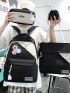 4pcs Badge Decor Classic Backpack Set Tote Bag Square Bag Coin Purse With Bag Charm For School