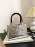 Mini Metallic Square Bag Crocodile Embossed Double Handle