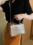 Mini Metallic Square Bag Crocodile Embossed Double Handle