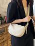 Litchi Embossed Hobo Bag Beige Minimalist Adjustable Strap For Work