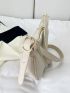 Litchi Embossed Hobo Bag Beige Minimalist Adjustable Strap For Work