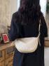 Litchi Embossed Hobo Bag Beige Minimalist Adjustable Strap For Work