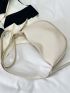 Litchi Embossed Hobo Bag Beige Minimalist Adjustable Strap For Work