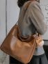 Large Hobo Bag Brown Stitch Detail With Bag Charm For Work
