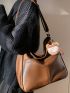 Large Hobo Bag Brown Stitch Detail With Bag Charm For Work