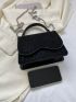 Studded Decor Square Bag Small Flap Top Handle Black
