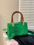 Mini Metallic Square Bag Crocodile Embossed Green Double Handle