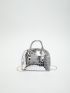 Mini Metallic Dome Bag Crocodile Embossed Double Handle Chain Strap