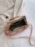Sequin Decor Square Bag Kiss Lock Silver Glamorous