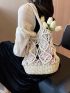 Plain Tote Bag Vacation Hollow Decor Double Handle No-closure For Travel
