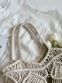 Plain Tote Bag Vacation Hollow Decor Double Handle No-closure For Travel
