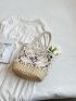 Plain Tote Bag Vacation Hollow Decor Double Handle No-closure For Travel