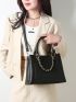 3pcs Litchi Embossed Tote Clutch Purse Wallet Bag PU Chain Decor For Daily Life, Best Work Bag For Women