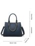 Small Top Handle Bag Pocket Front Chain Decor PU