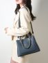 Small Top Handle Bag Pocket Front Chain Decor PU
