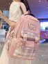 Plaid Pattern Classic Backpack Release Buckle Decor Preppy For School