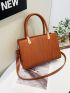 Embossed Detail Square Bag PU Double Handle For Daily Life