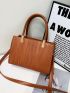 Embossed Detail Square Bag PU Double Handle For Daily Life