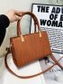 Embossed Detail Square Bag PU Double Handle For Daily Life