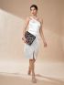Random Graphic Rhinestone Decor Faux Suede Square Bag