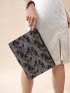 Random Graphic Rhinestone Decor Faux Suede Square Bag