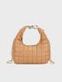 Quilted Pattern Top Handle Hobo Bag Chain Decor Fashion Brown