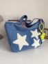 Star Patched Hobo Bag With Bag Charm Nylon For Daily Life