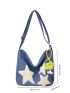 Star Patched Hobo Bag With Bag Charm Nylon For Daily Life