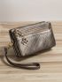 Stitch Detail Small Wallet PU Brown For Daily Life