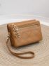 Fashionable Brown Small Wallet Shamrock Decor Stitch Detail PU For Daily Life