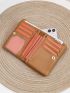 Fashionable Brown Small Wallet Shamrock Decor Stitch Detail PU For Daily Life