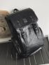 PU Flap Backpack Buckle & Letter Patch Decor Stitch Detail Vintage