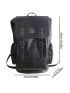 PU Flap Backpack Buckle & Letter Patch Decor Stitch Detail Vintage